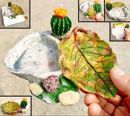 Naturalistic Cactus Resin Water & Food Dish