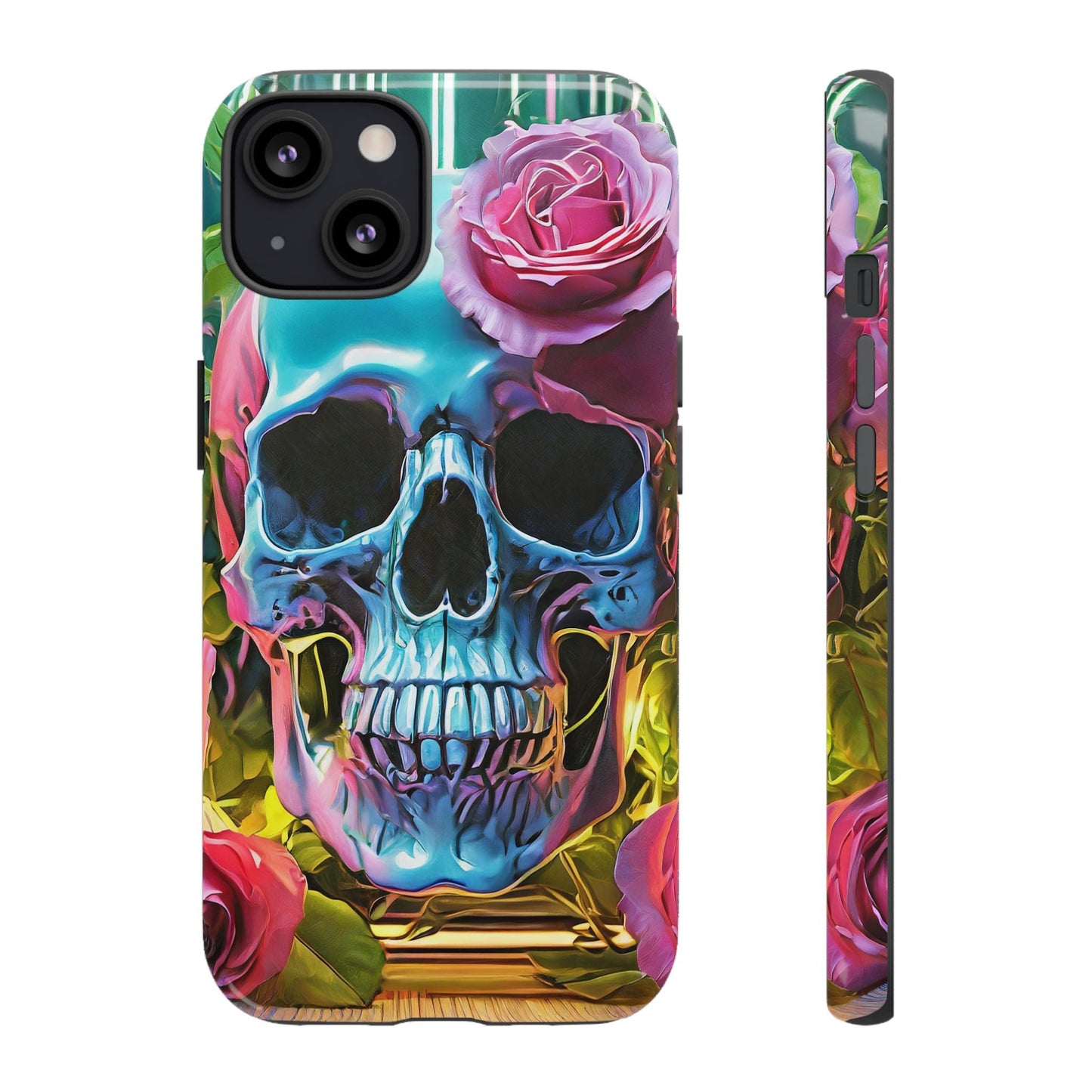 Neon Rose Skull Tough Phone Case