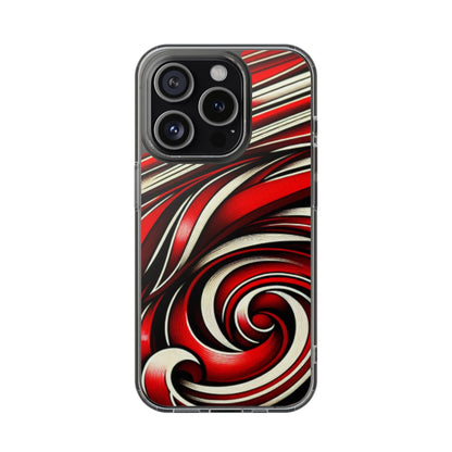 Red & White Swirl Abstract Clear Phone Case