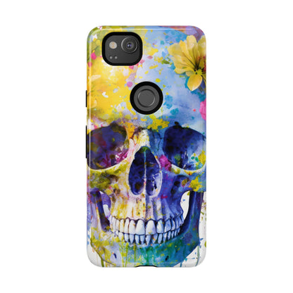 Vibrant Blue Floral Skull Tough Phone Case