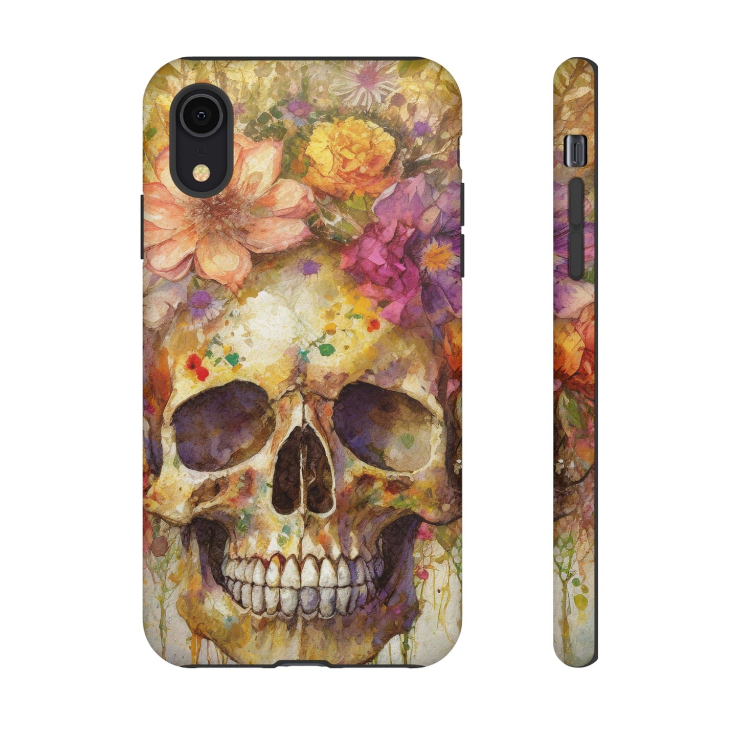 Unique Floral Skull Tough Phone Case