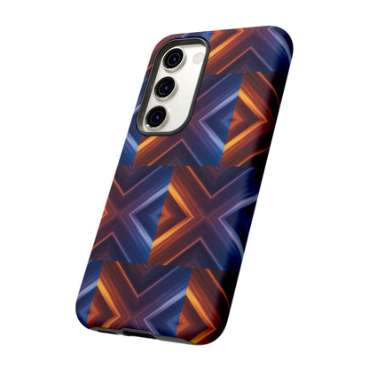 Stylish Tough Phone Case With Blue & Orange Abstract Design