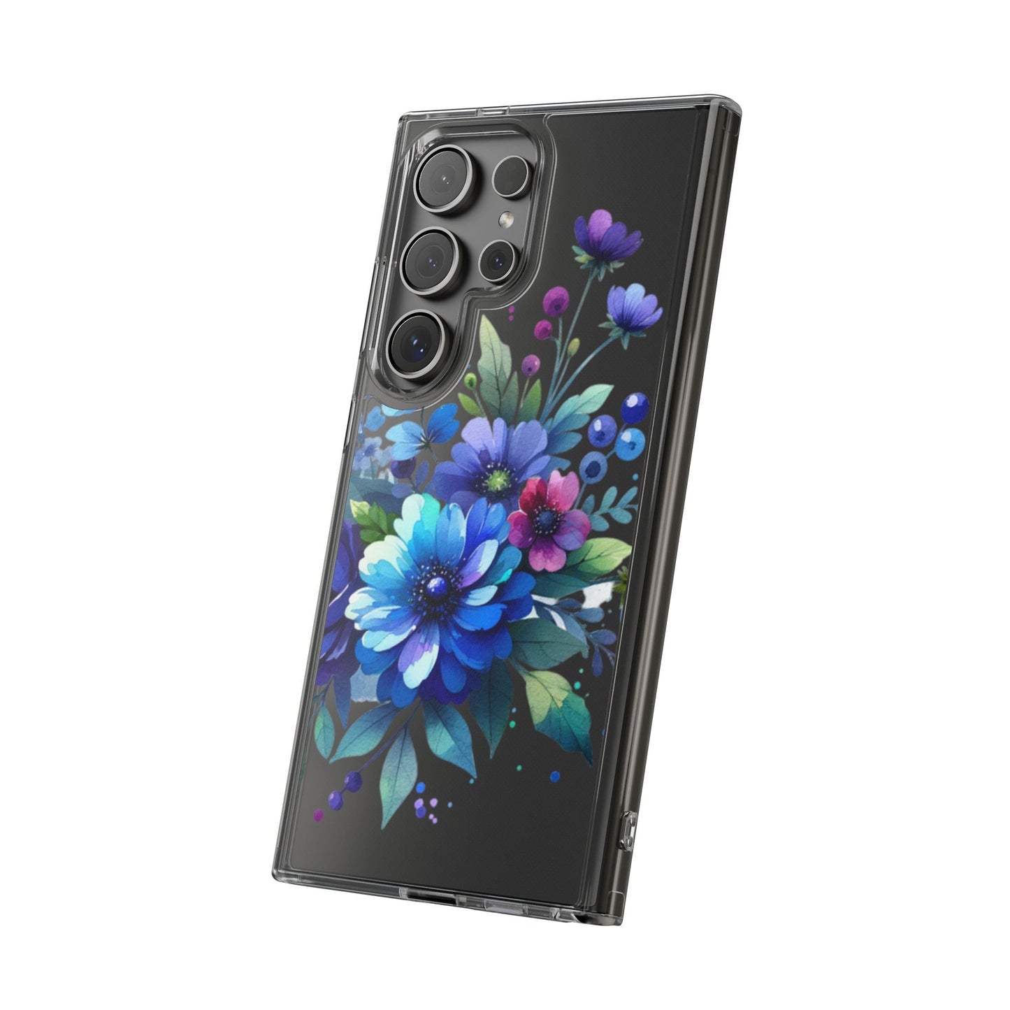 Vibrant Blue Floral Clear Phone Case
