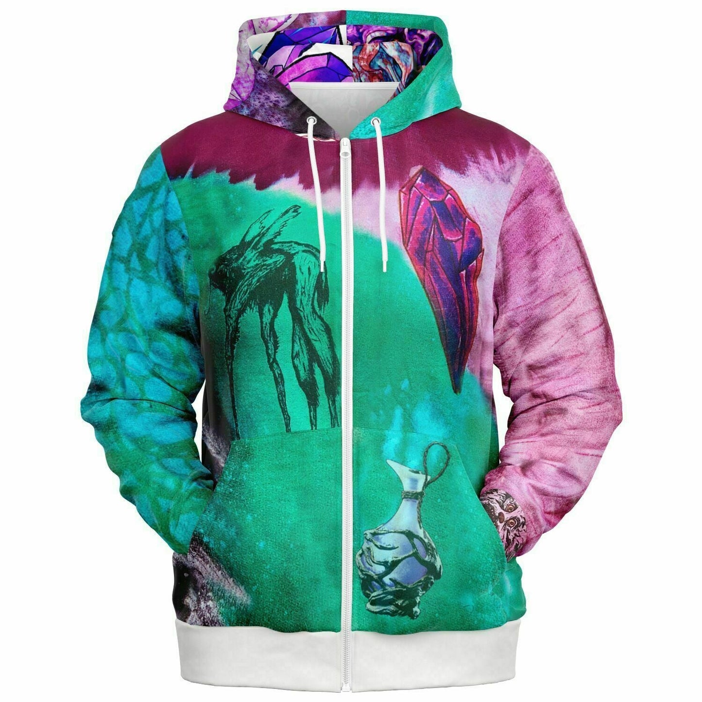 Dark Crystal Contrast Hem Zip Hoodie
