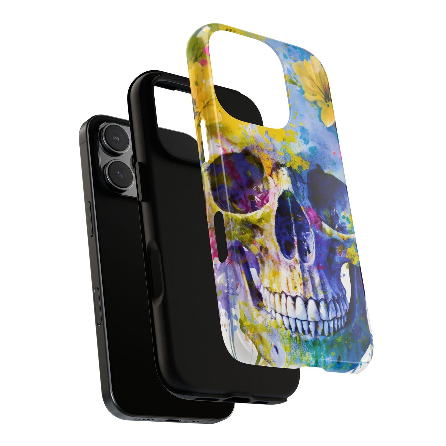 Vibrant Blue Floral Skull Tough Phone Case