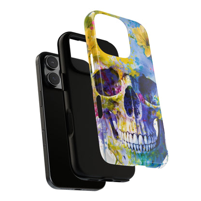 Vibrant Blue Floral Skull Tough Phone Case