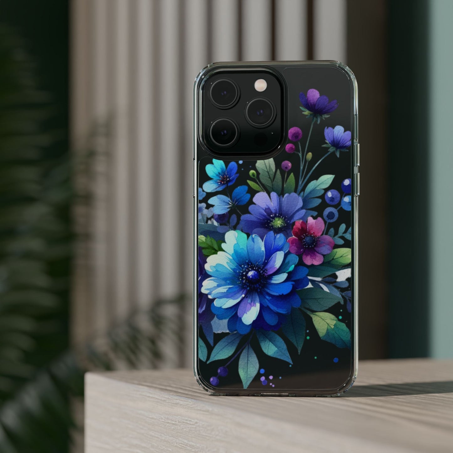 Vibrant Blue Floral Clear Phone Case