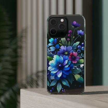 Vibrant Blue Floral Clear Phone Case