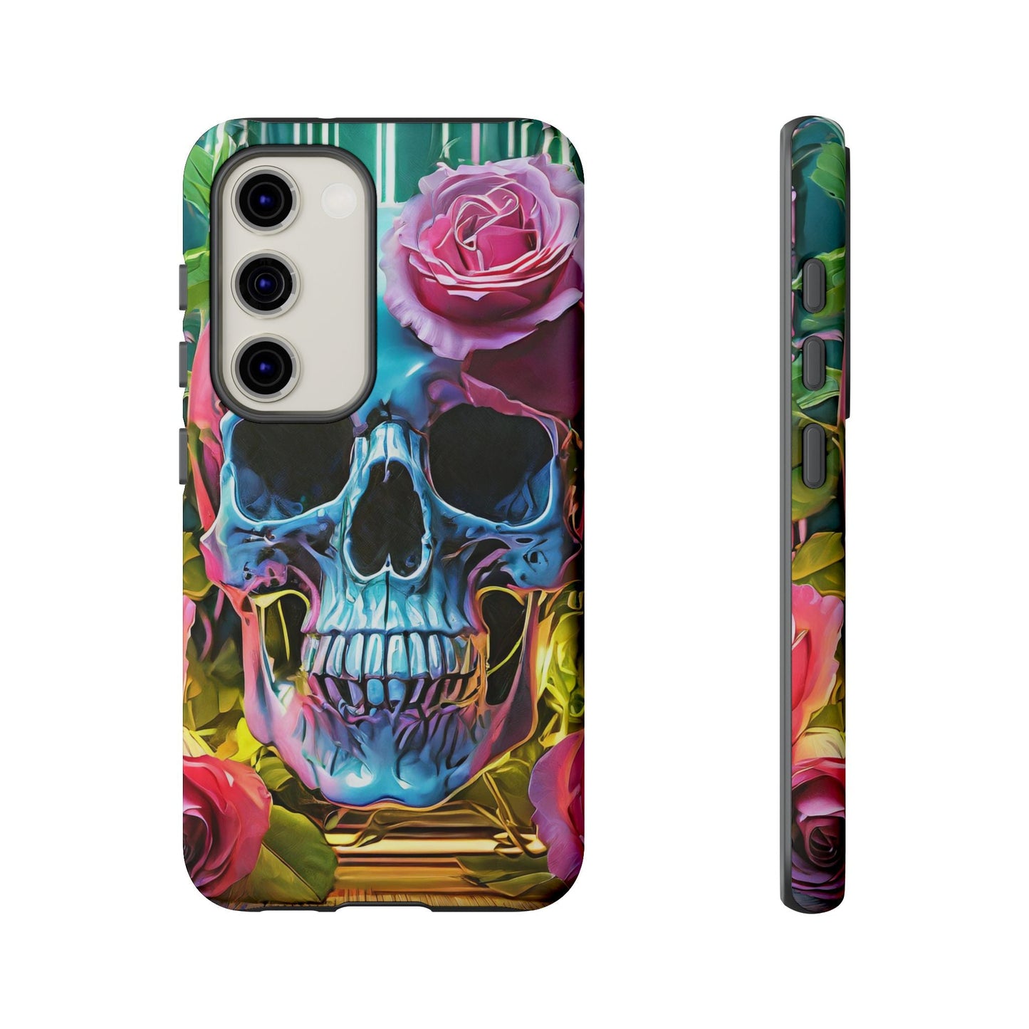 Neon Rose Skull Tough Phone Case