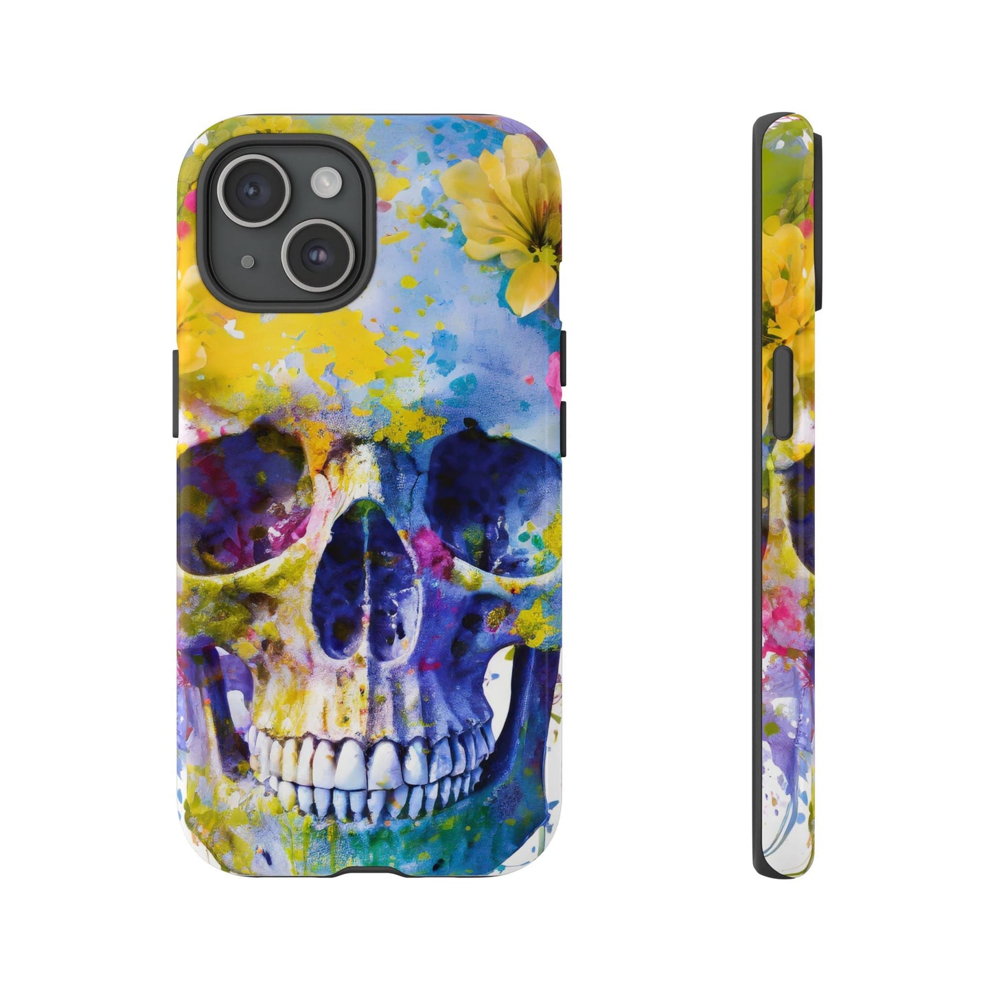 Vibrant Blue Floral Skull Tough Phone Case