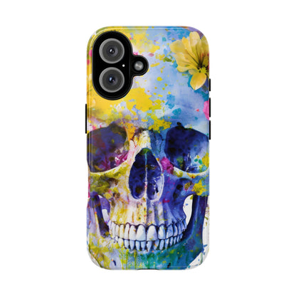 Vibrant Blue Floral Skull Tough Phone Case