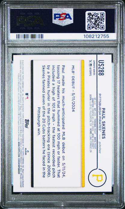 Graded 2024 Topps Update Paul Skenes #US288 Rookie RC Baseball Card PSA 10 Gem Mint