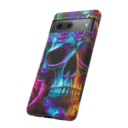 Neon Skull and Roses Vibrant Tough Phone Case