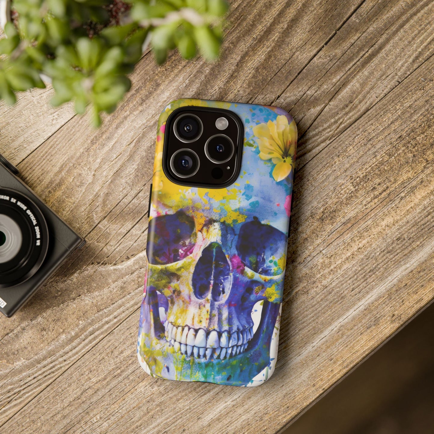 Vibrant Blue Floral Skull Tough Phone Case