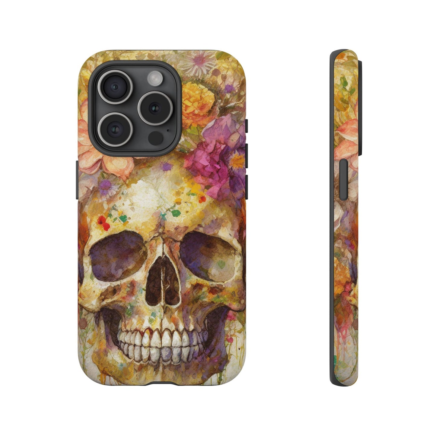 Unique Floral Skull Tough Phone Case