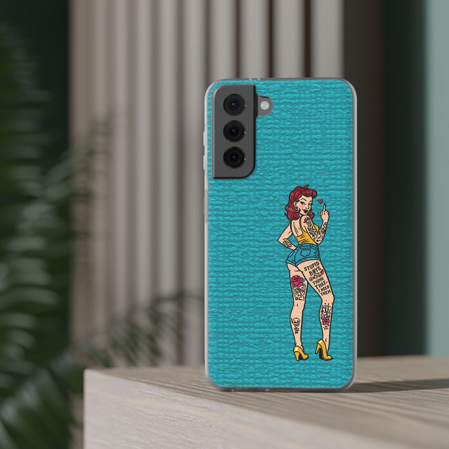 Sassy Pin-Up Stupid Boys Teal Flexi Phone Case