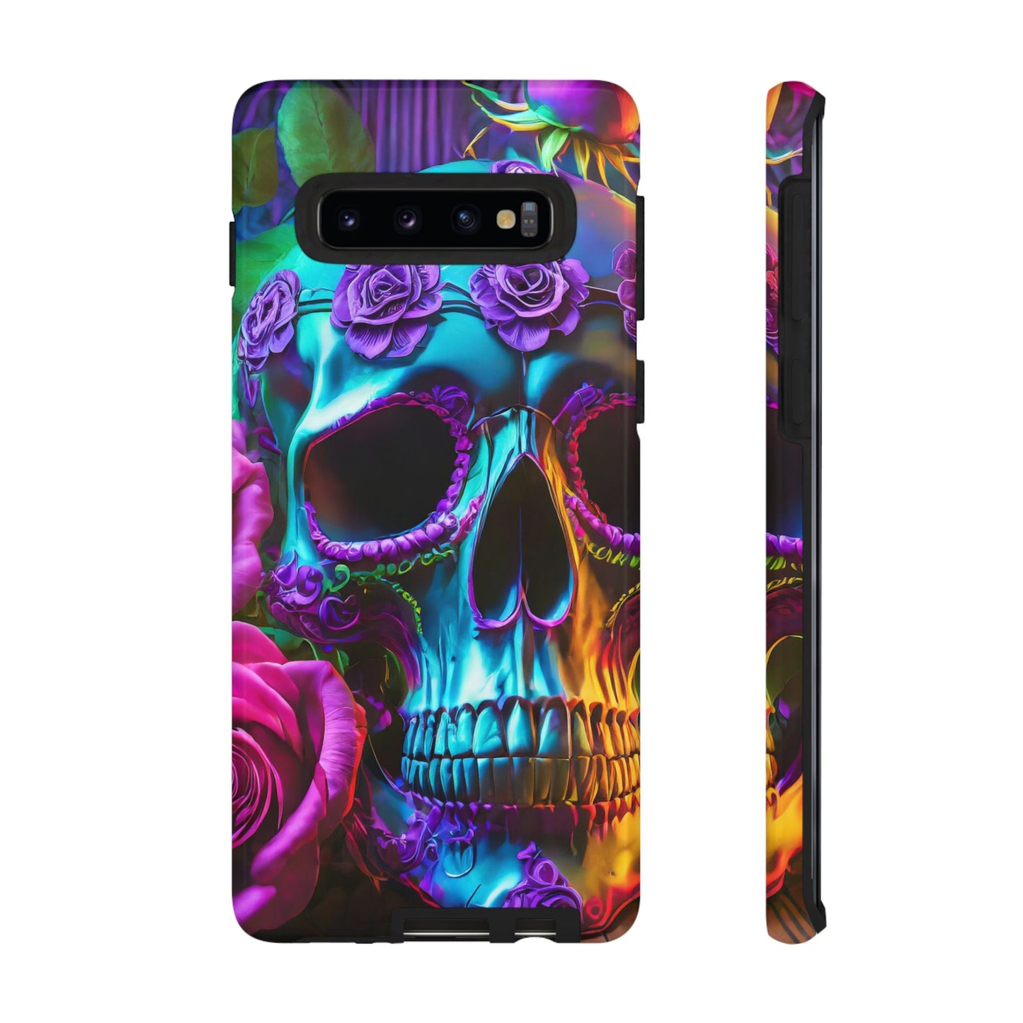 Neon Skull and Roses Vibrant Tough Phone Case