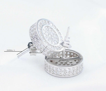 Real Solid 925 Silver Iced CZ Hip Hop Men's Earrings Big Studs 18k Gold Finish