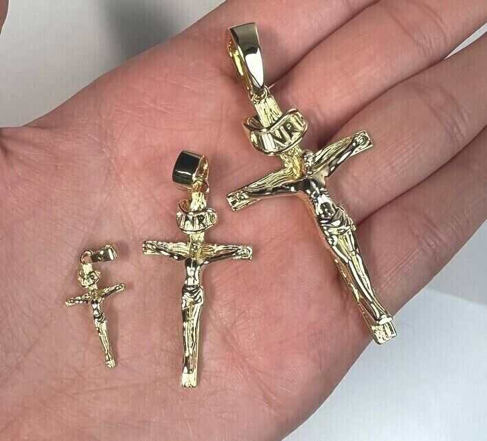 Gold Vermeil Jesus Cross Crucifix Pendant - Solid 925 Sterling Silver