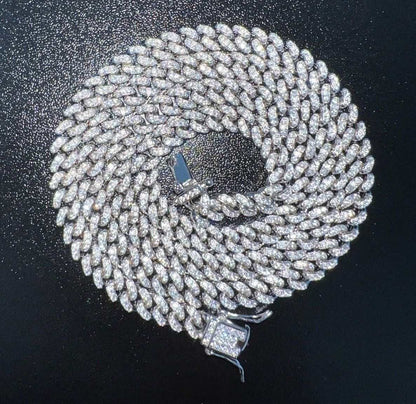 Men Moissanite Real Cuban Curb Link Chain Iced Hip Hop Solid 925 Silver Necklace