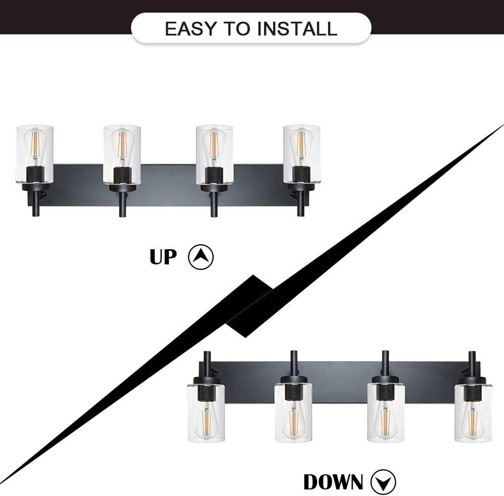 4-Light Sconces Bathroom Vanity Fixture, Black, Wall Lighting with Clear Glass