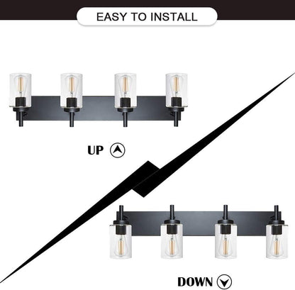 4-Light Sconces Bathroom Vanity Fixture, Black, Wall Lighting with Clear Glass