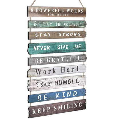 Inspirational Wall Hanging Art Wood String 24 x 12" Brown Green Blue Rustic New