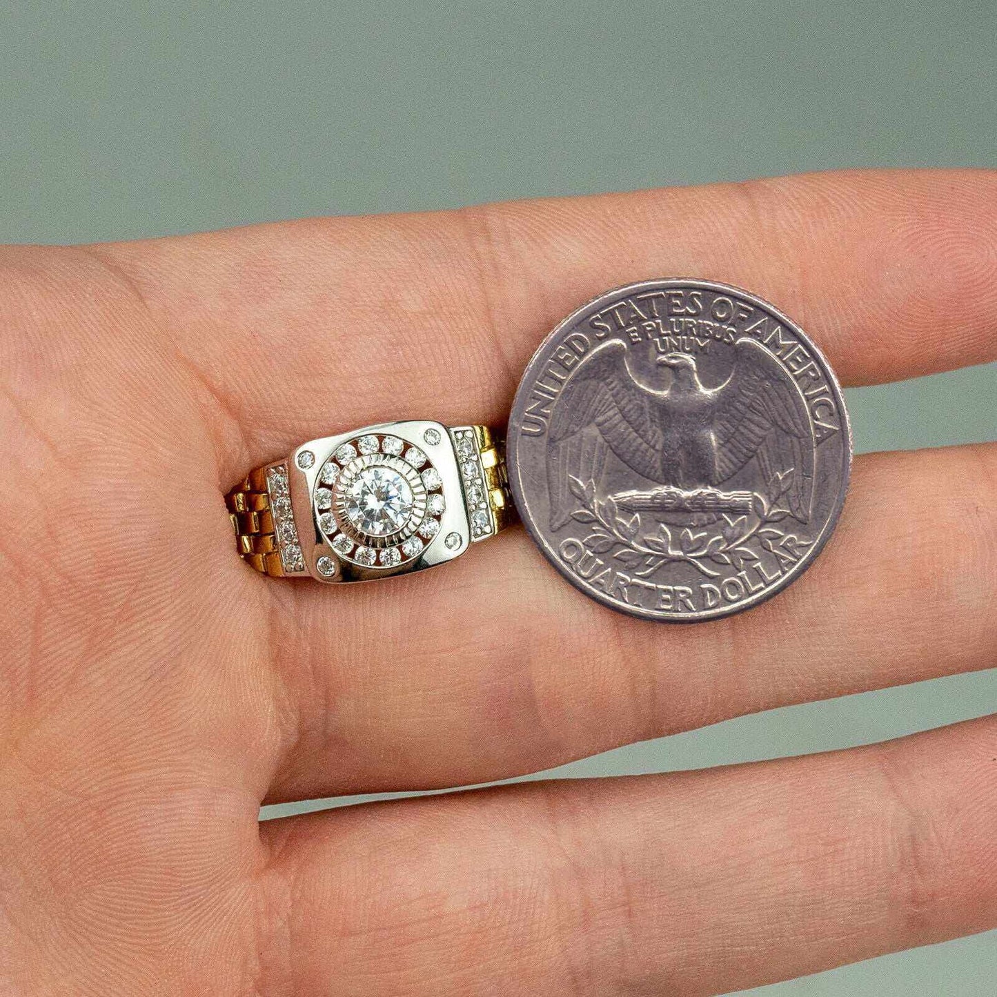 10K Vermeil Gold Watch Design Ring - 925 Sterling Silver