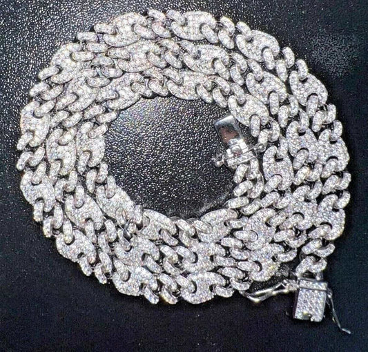 Moissanite Real Miami Cuban Mariner Link Chain Iced Hip Hop 925 Silver Necklace