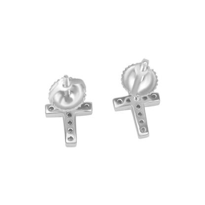 Mens Real Solid 925 Sterling Silver Ladies Cross Earrings Studs Iced CZ Hip Hop