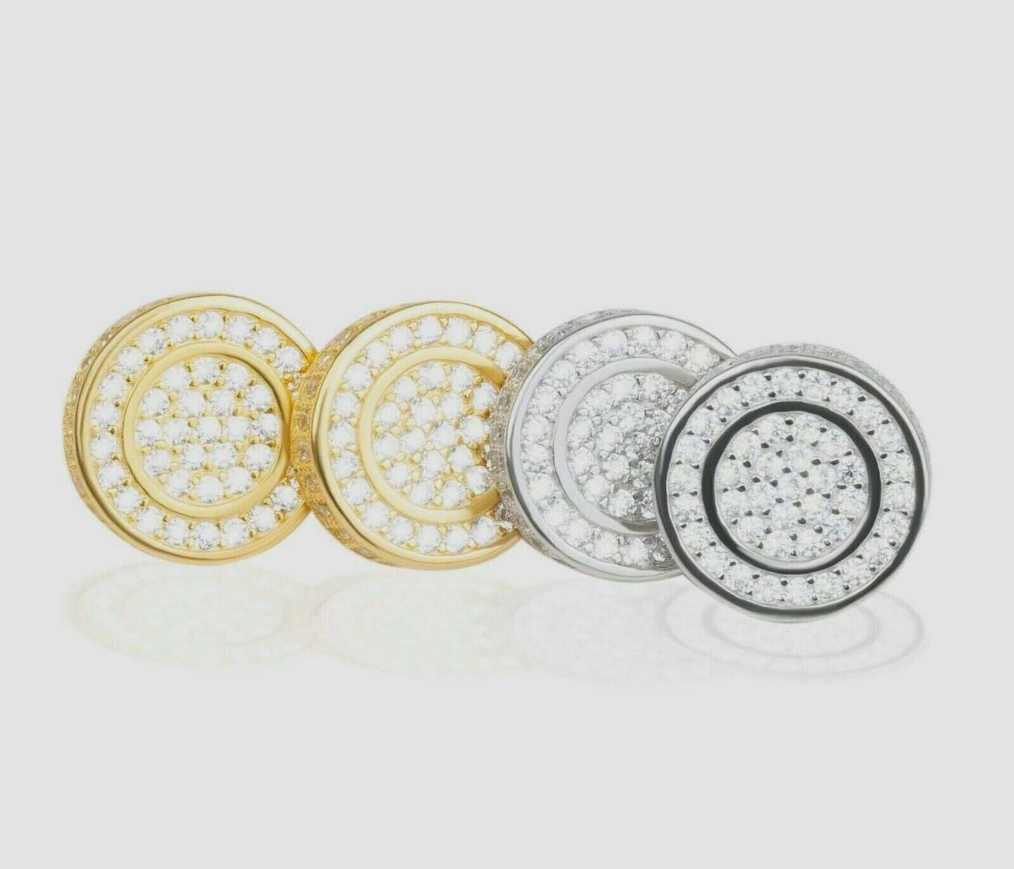 Real Solid 925 Silver Iced CZ Hip Hop Men's Earrings Big Studs 18k Gold Finish