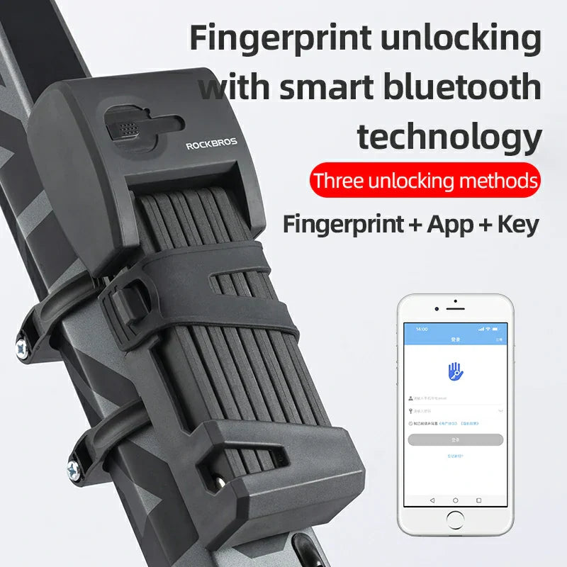 ROCKBROS Folding Bike Lock Smart Fingerprint Heavy Duty Anti Theft Bike Lock