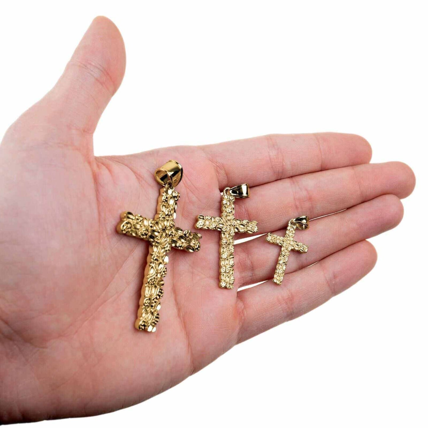 Nugget Cross Pendant 925 Sterling Silver in 14K Gold