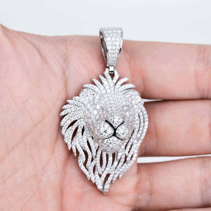 Moissanite Lion Head Pendant in 925 Sterling Silver