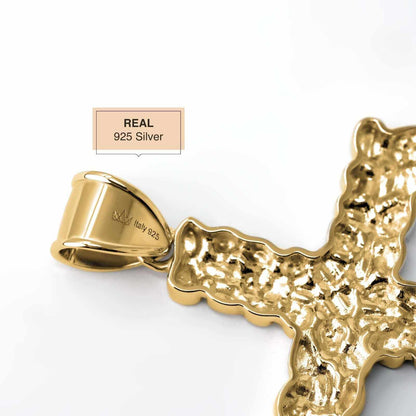 Nugget Cross Pendant 925 Sterling Silver in 14K Gold
