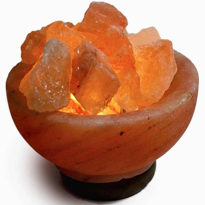 Fire Bowl w/ Chunks Salt Lamp - 7" avg. - Cord, Bulb, Dimmer