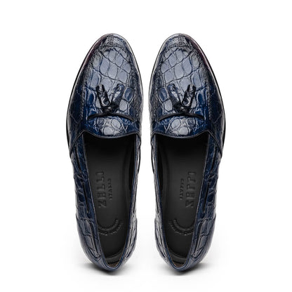 11-582-NVY FRANCO Crocodile Tassel Loafer, Navy
