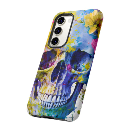 Vibrant Blue Floral Skull Tough Phone Case