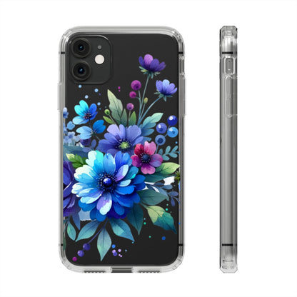 Vibrant Blue Floral Clear Phone Case