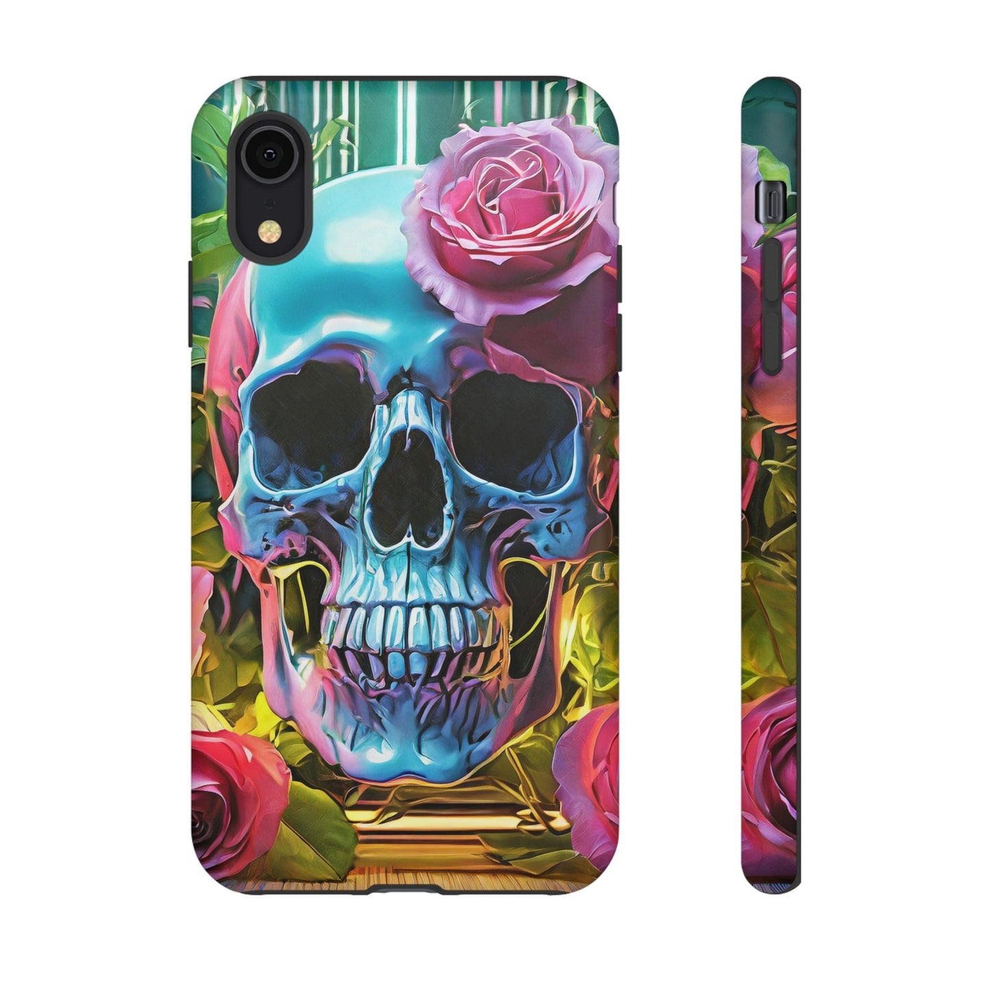 Neon Rose Skull Tough Phone Case
