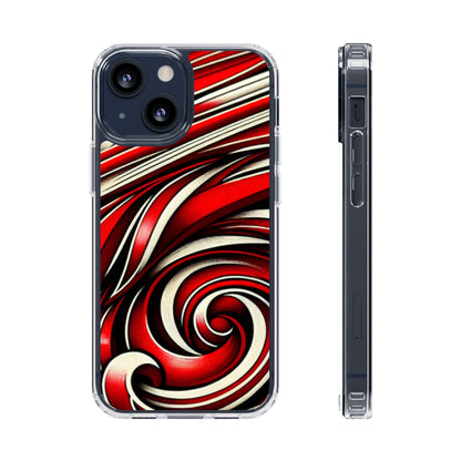 Red & White Swirl Abstract Clear Phone Case