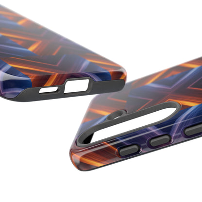 Stylish Tough Phone Case With Blue & Orange Abstract Design