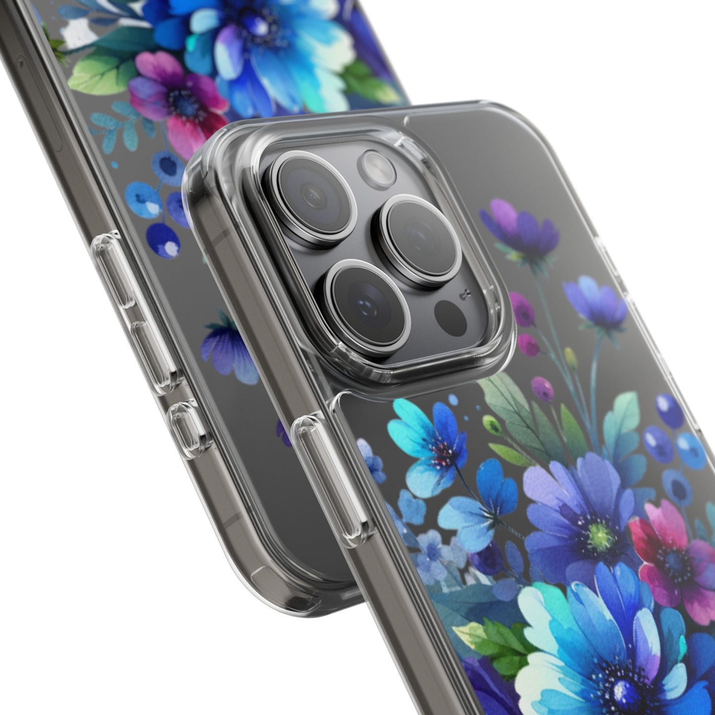 Vibrant Blue Floral Clear Phone Case