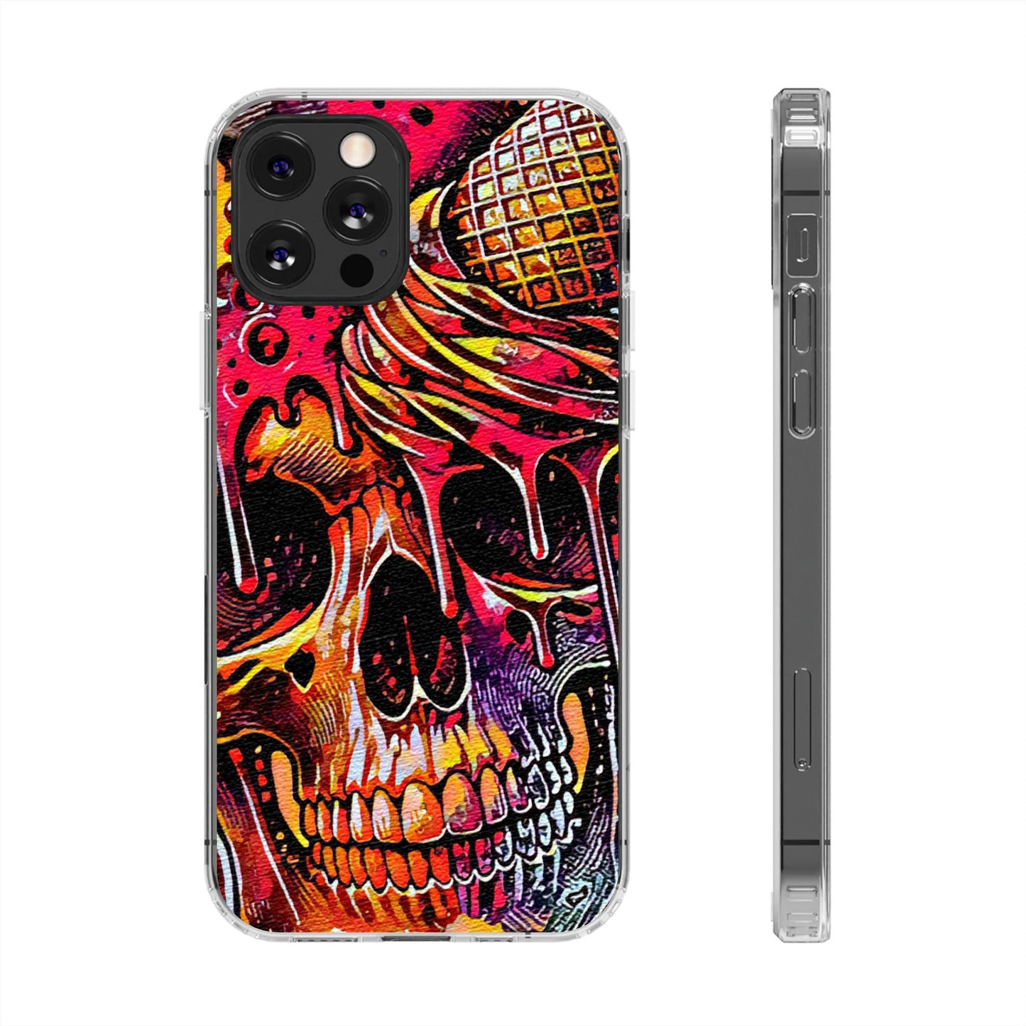 Neon Ice Cream Skull Clear Phone Case