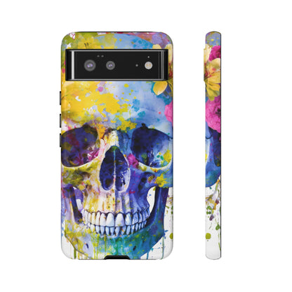 Vibrant Blue Floral Skull Tough Phone Case
