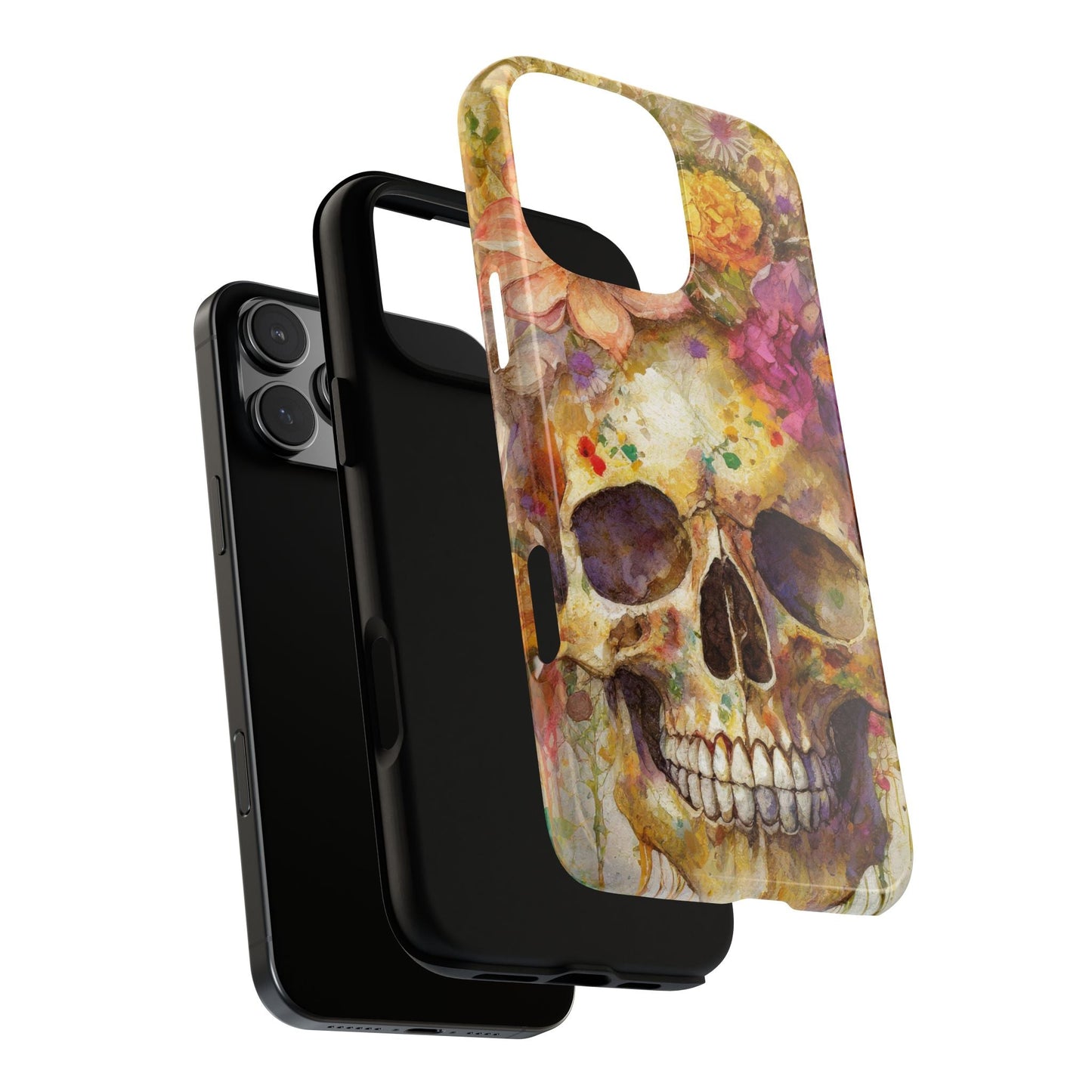Unique Floral Skull Tough Phone Case