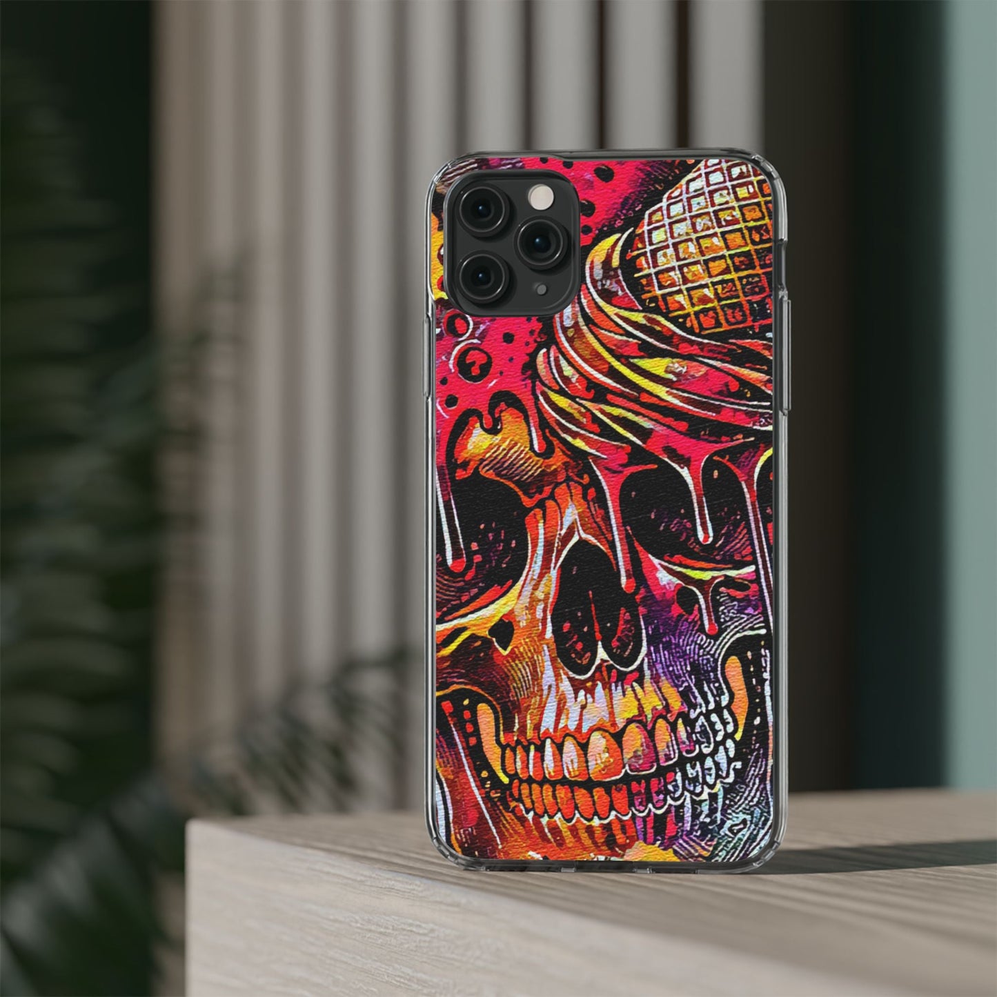 Neon Ice Cream Skull Clear Phone Case