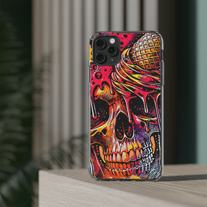 Neon Ice Cream Skull Clear Phone Case