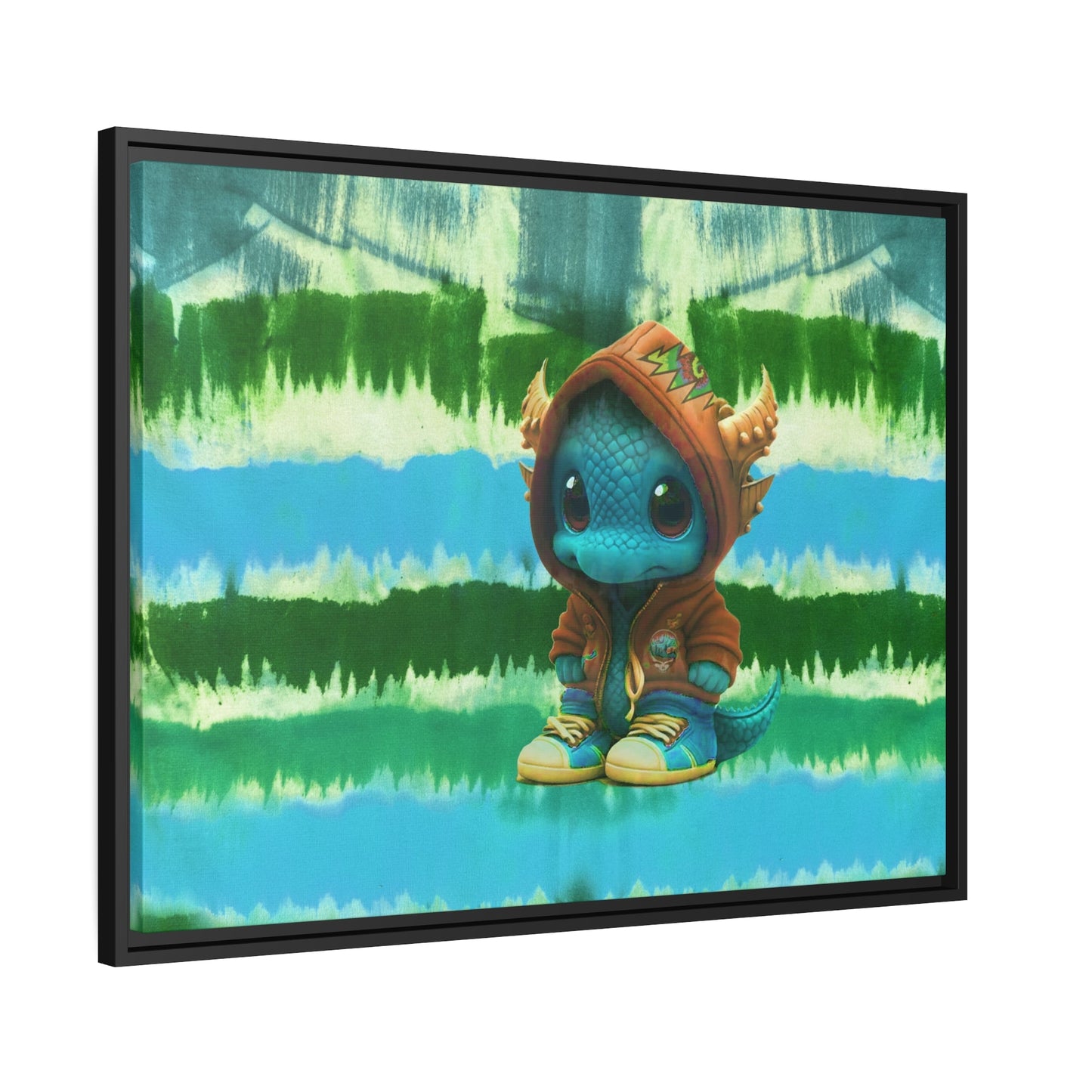Baby Dragon Jam Aqua Matte Canvas with Black Frame