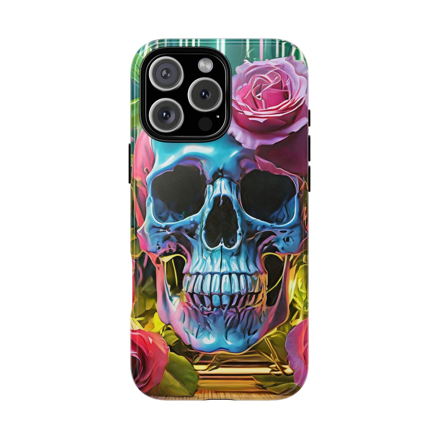 Neon Rose Skull Tough Phone Case